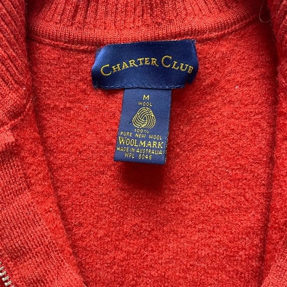 Charter Club Pure New Wool Woolmark Zip Up Orange Sweater Size Medium Luxury - Picture 3 of 8